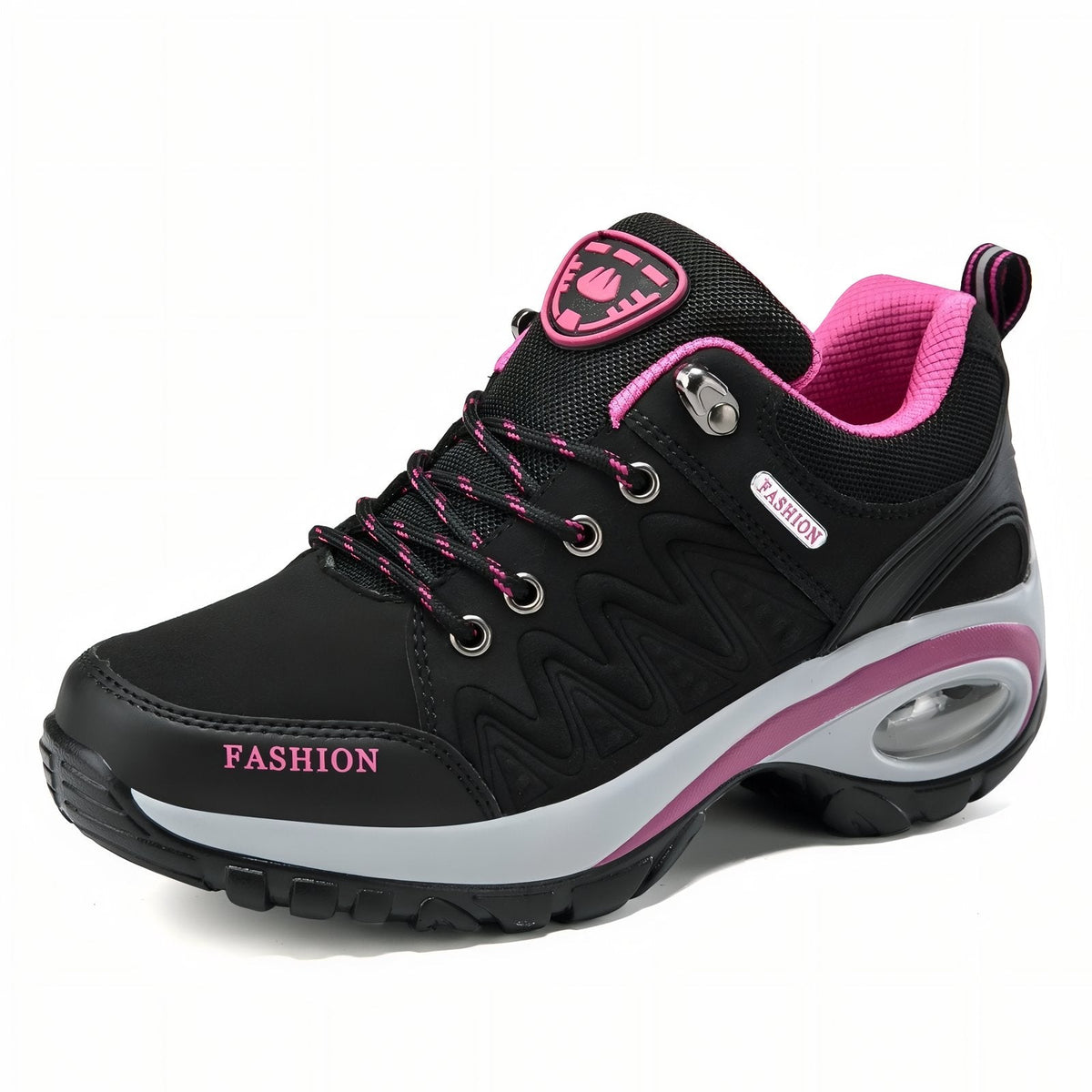 Basket Confortable Marche Femme noir et rose