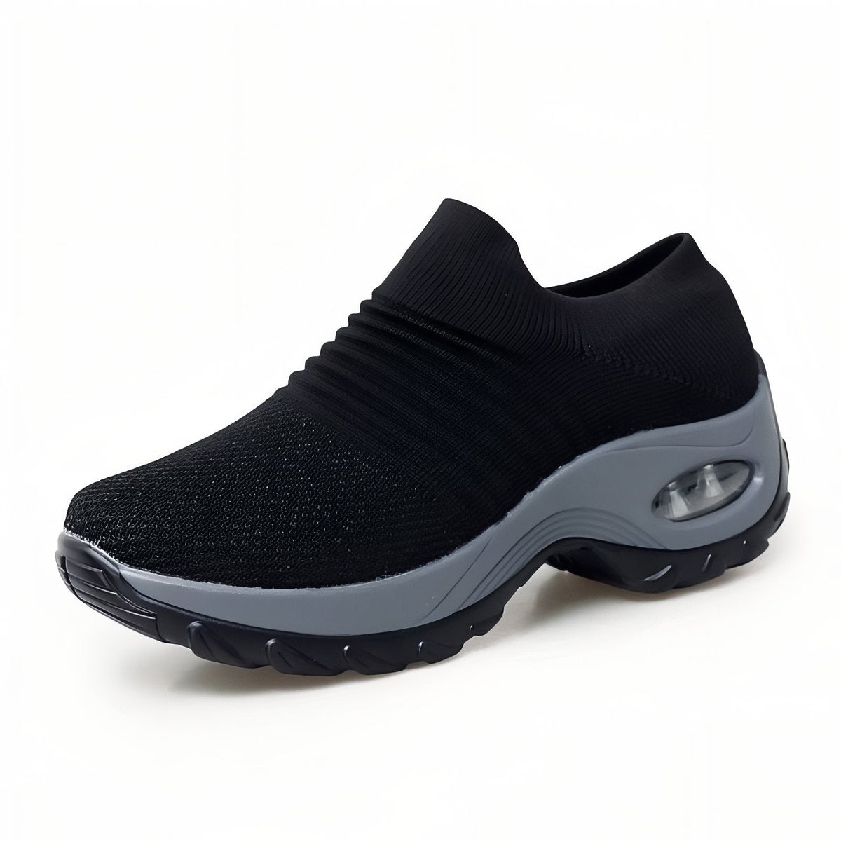 Basket de Marche Femme Sans Lacet noir et gris