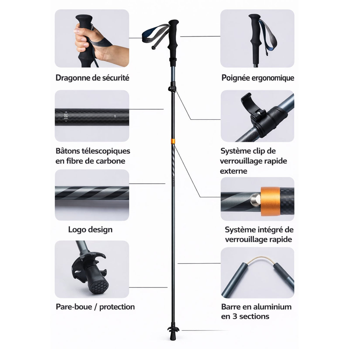 Bâton de Randonnée Pliable Carbone — photo 4