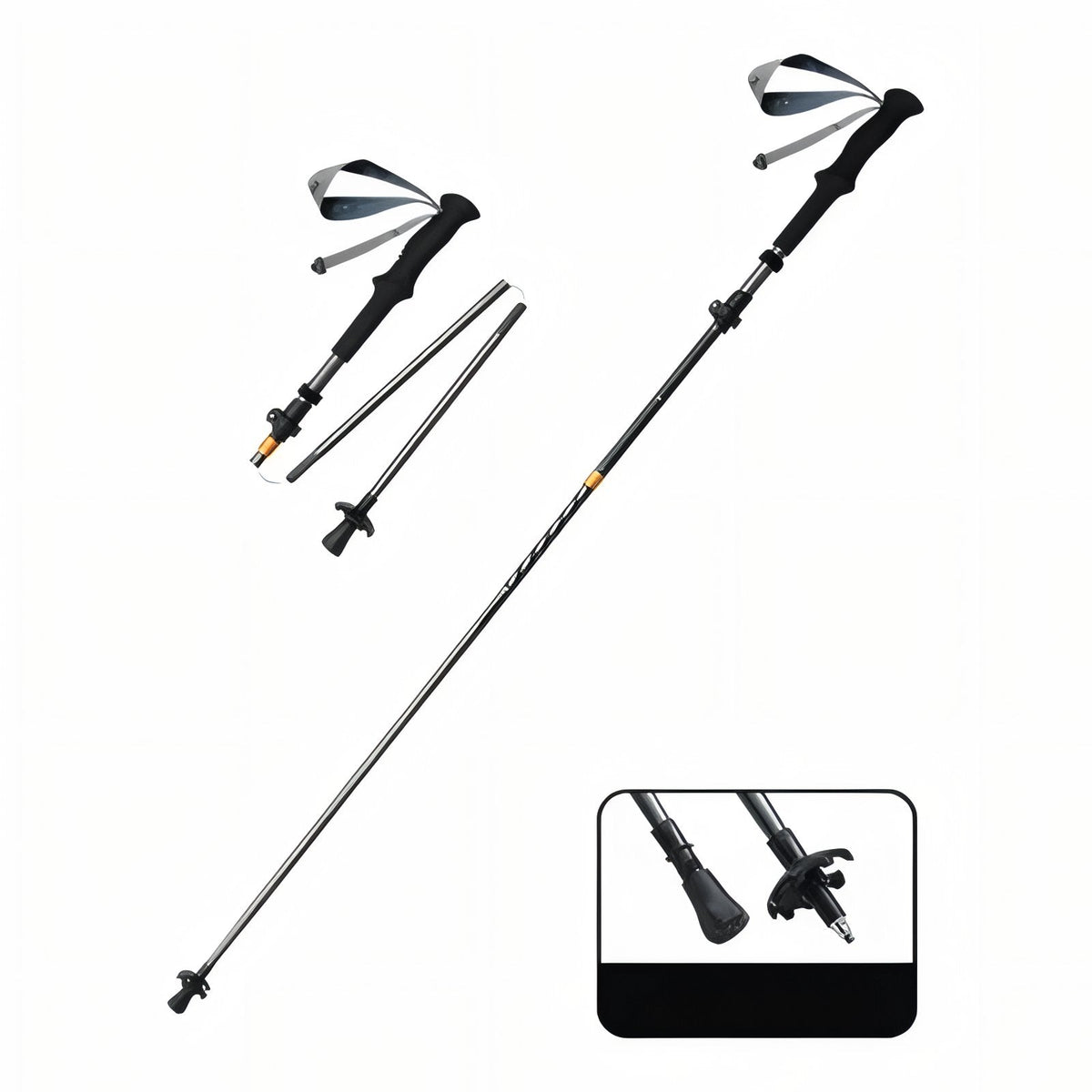 Bâton de Randonnée Pliable Carbone noir
