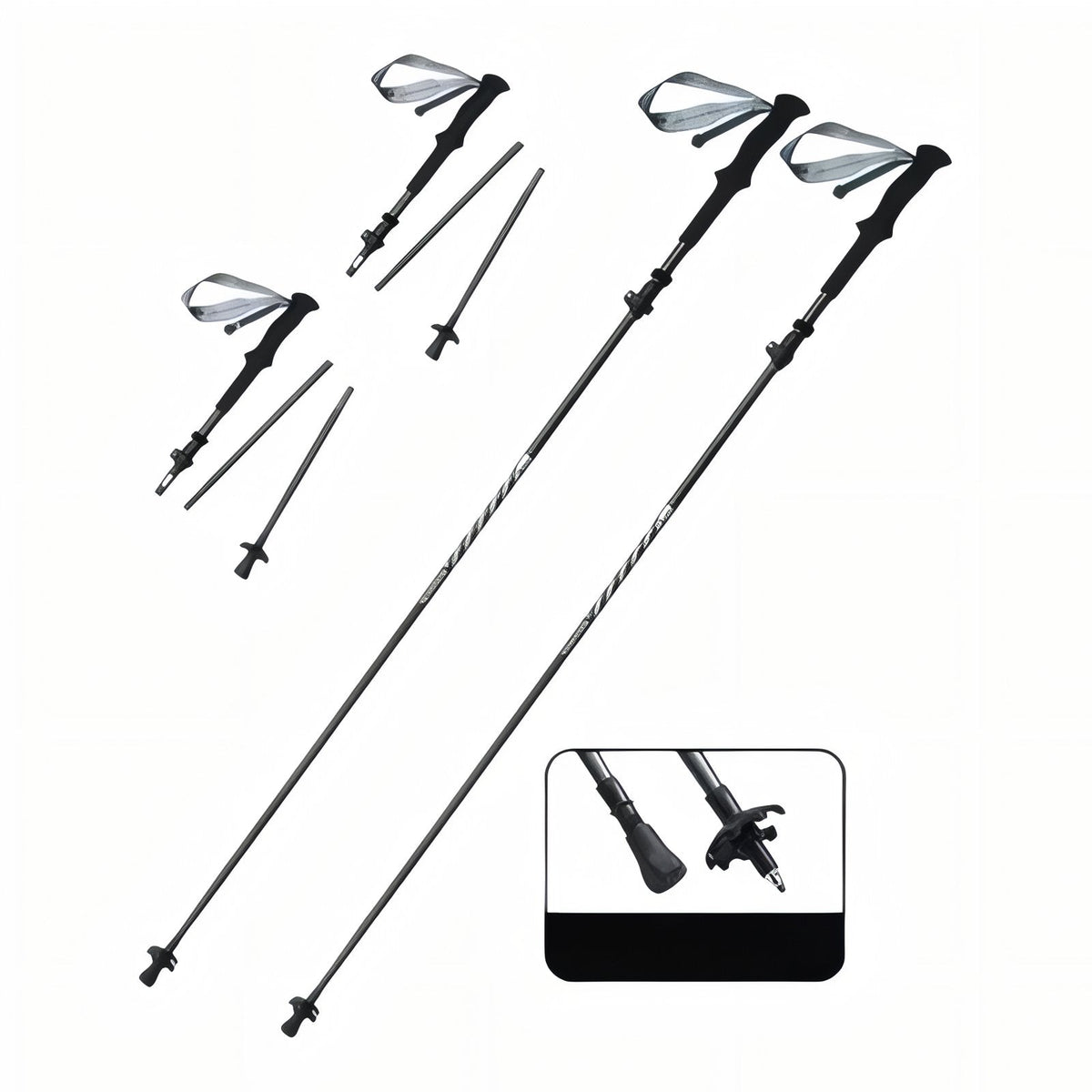 Bâton de Randonnée Pliable Carbone noir