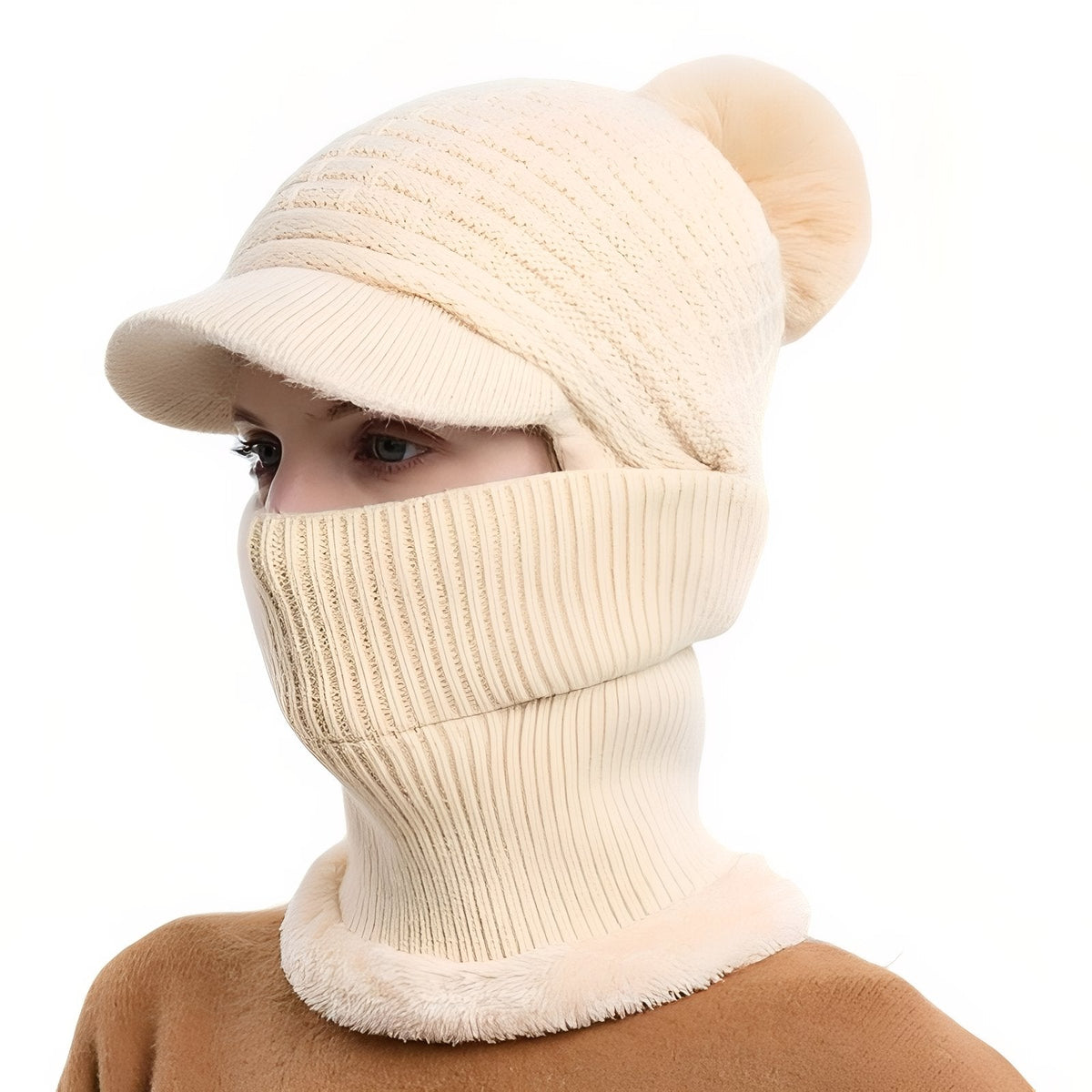 Bonnet Casquette Echarpe beige crème