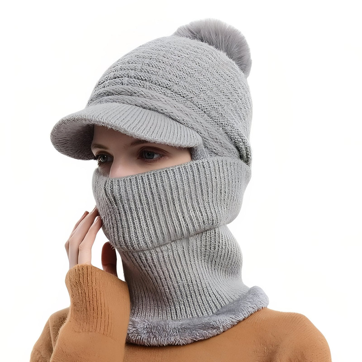 Bonnet Casquette Echarpe gris clair