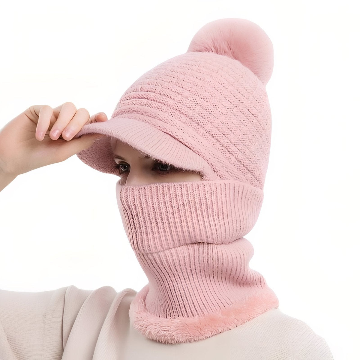 Bonnet Casquette Echarpe rose poudré