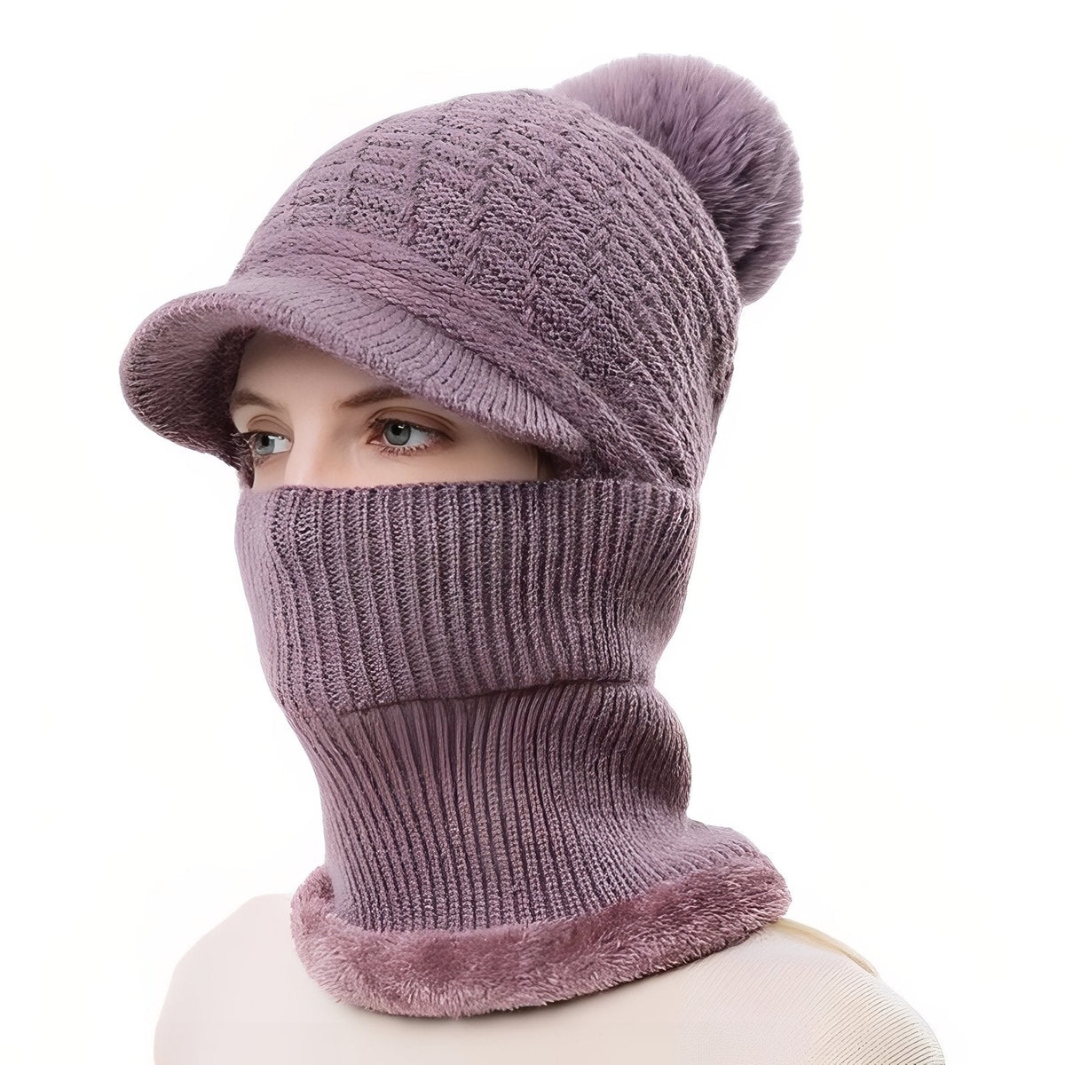 Bonnet Casquette Echarpe violet pâle