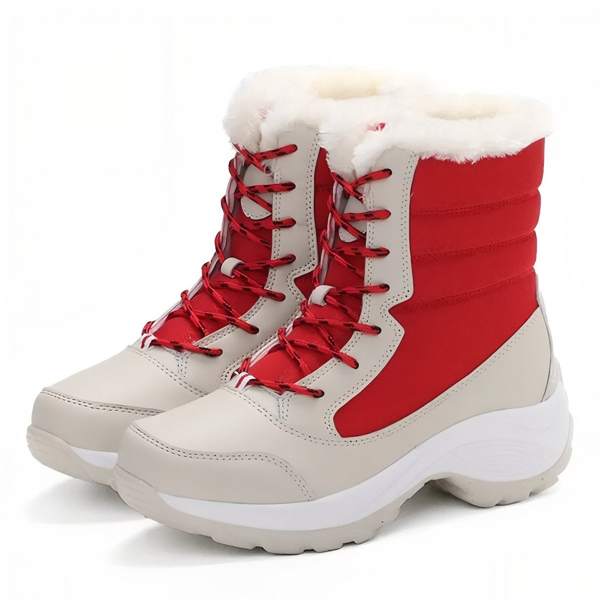 Bottes Randonnée Neige Femme beige et rouge