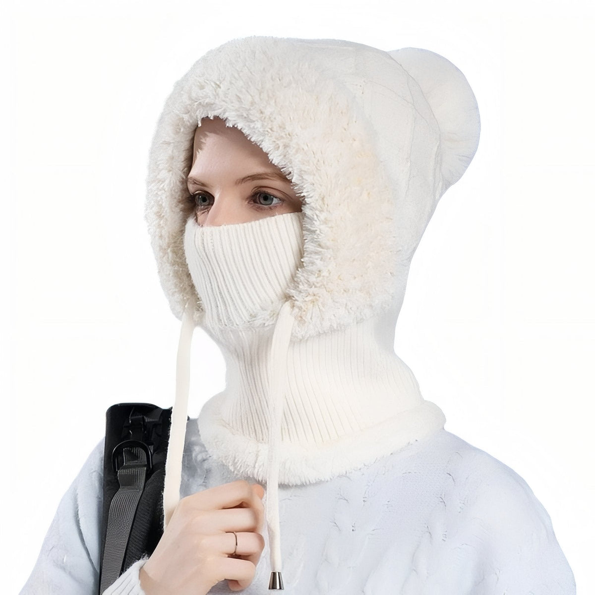 Cagoule Femme Hiver blanc crème