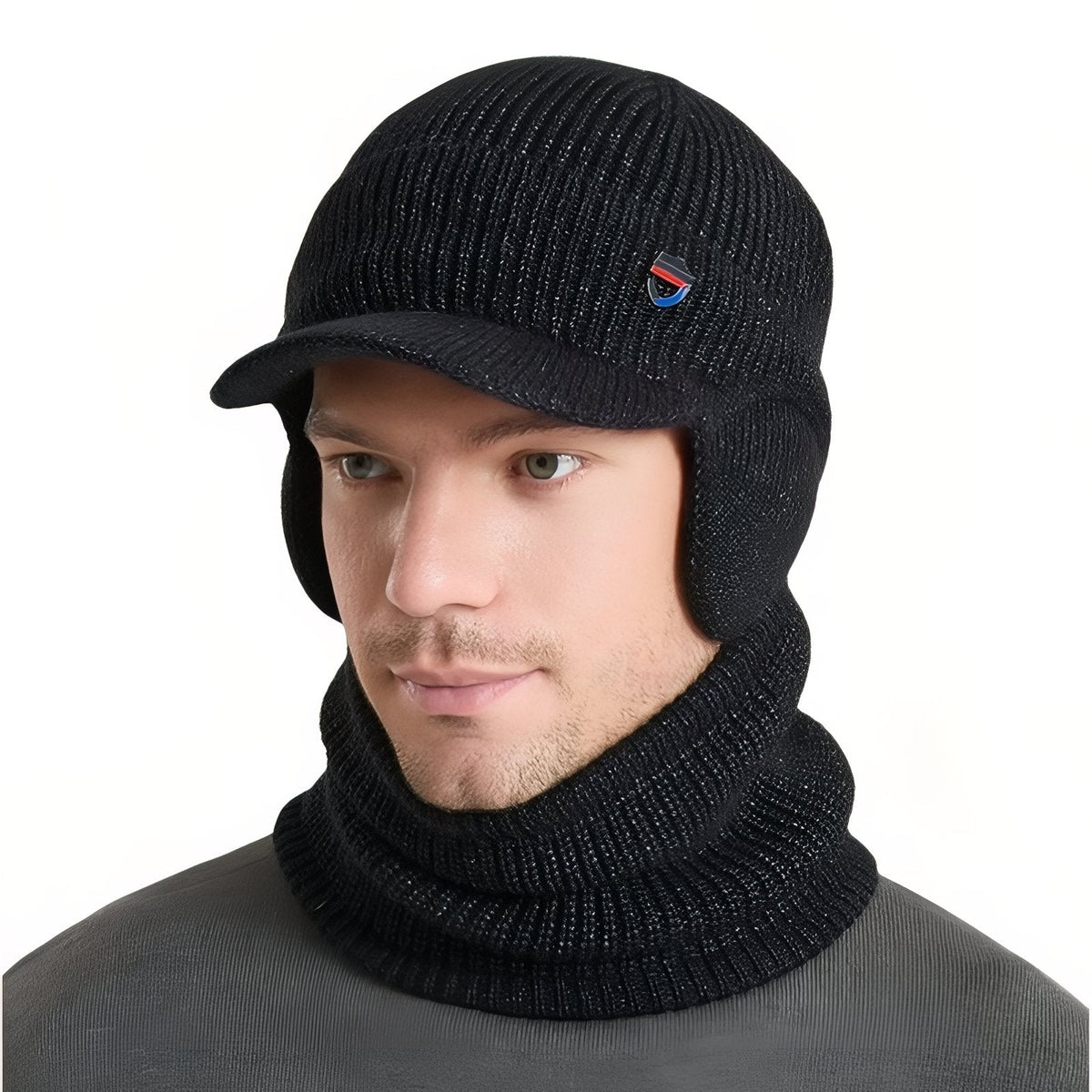 Casquette Cagoule Hiver Homme noir tâcheté
