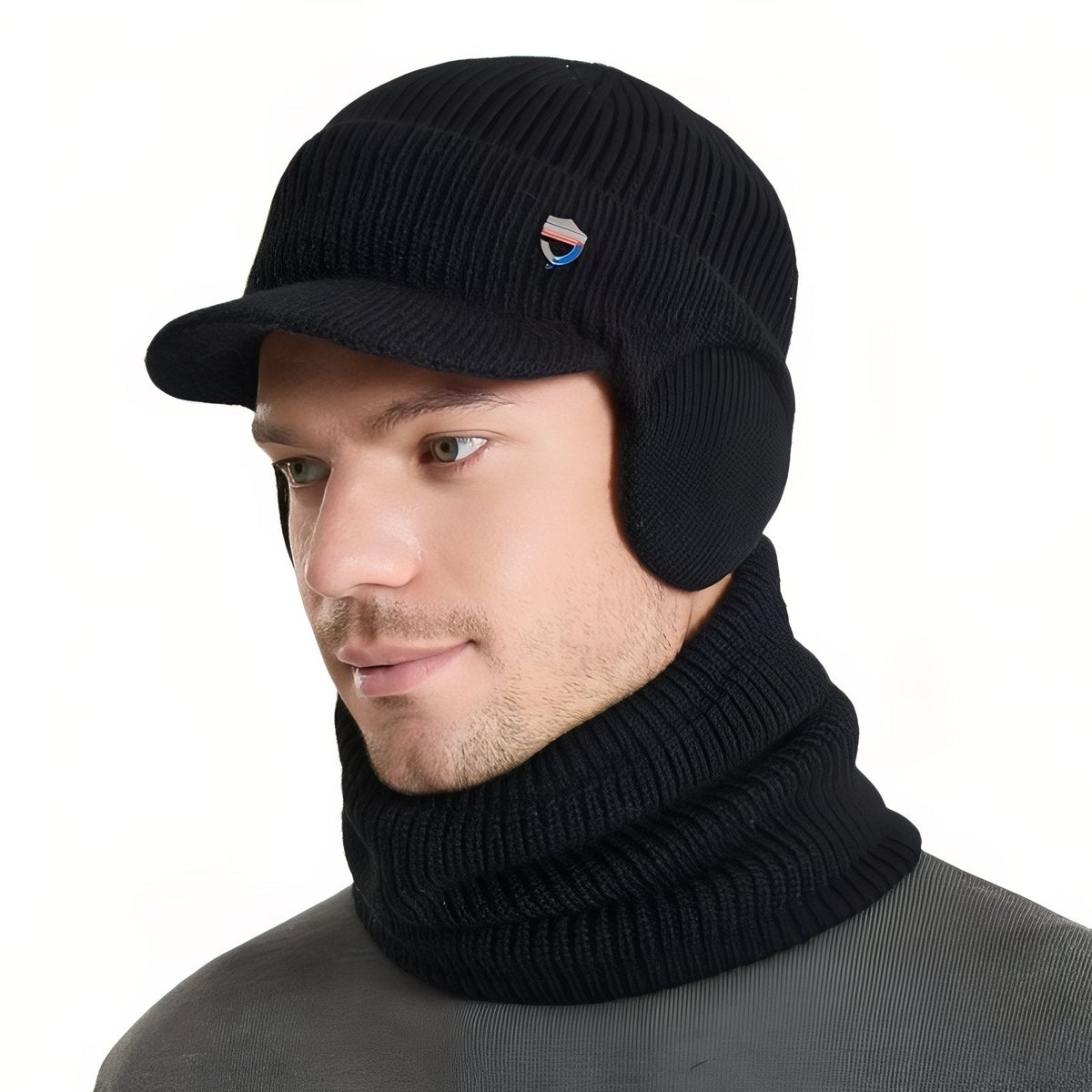 Casquette Cagoule Hiver Homme noir uni