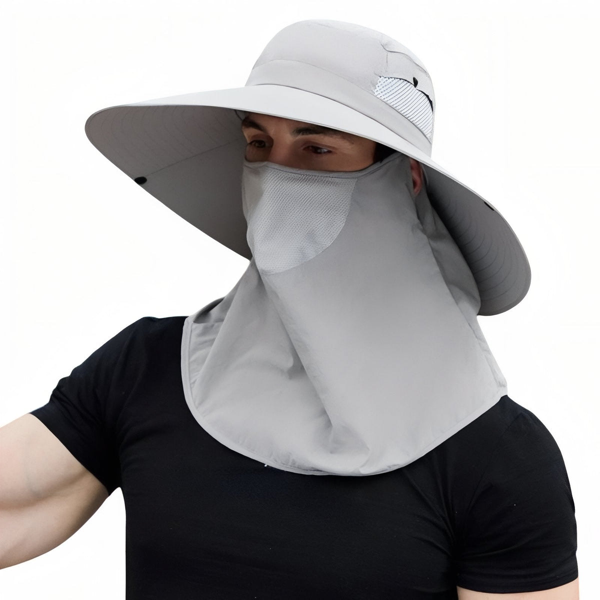 Chapeau Randonnée Anti-UV Homme gris clair (combiné)