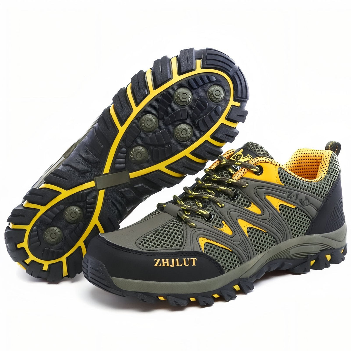 Chaussure Basse Randonnée Homme vert olive et jaune