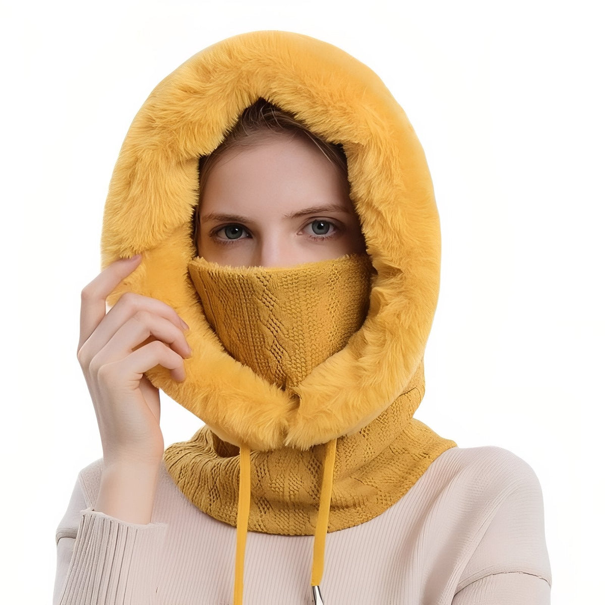 Echarpe Capuche Femme jaune moutarde