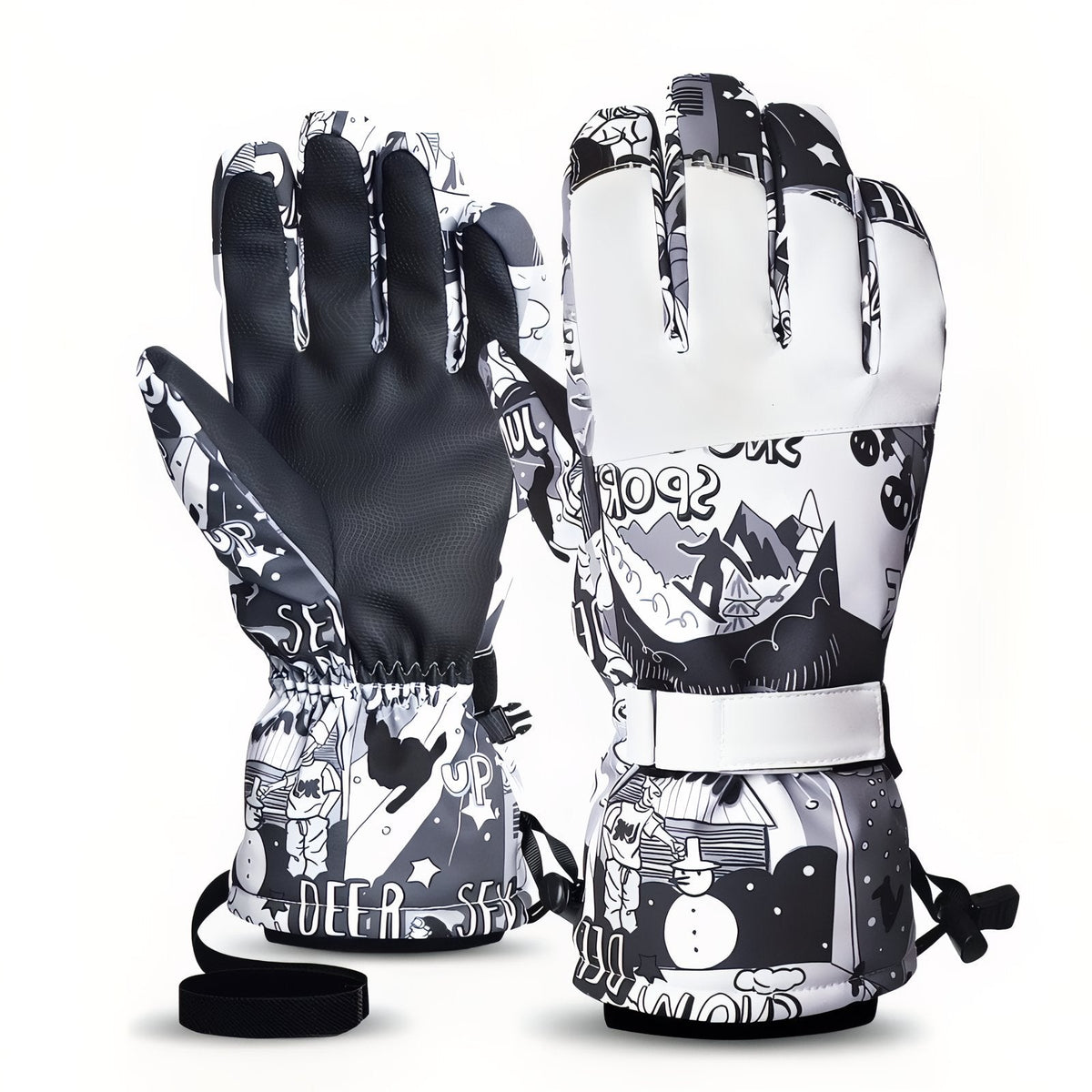 Gants Randonnée Hiver Homme noir et blanc