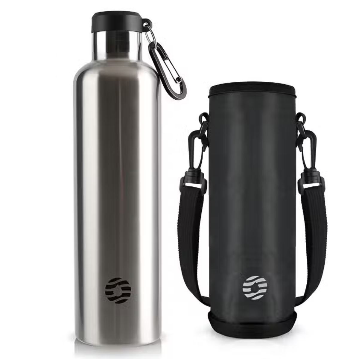 Gourde Inox Mousqueton gris argenté