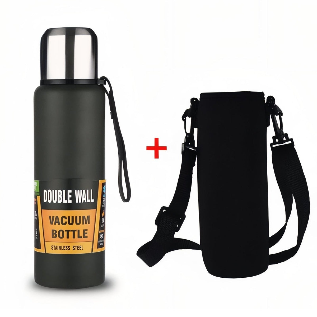 Gourde Isotherme Grande Contenance noir avec sac