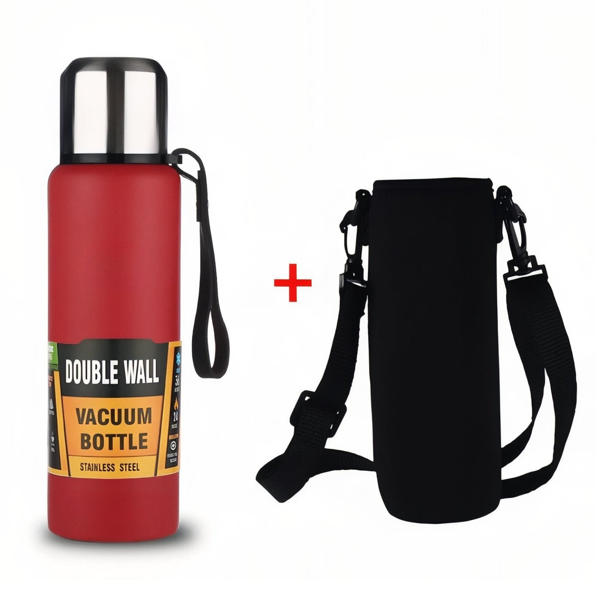 Gourde Isotherme Grande Contenance rouge avec sac