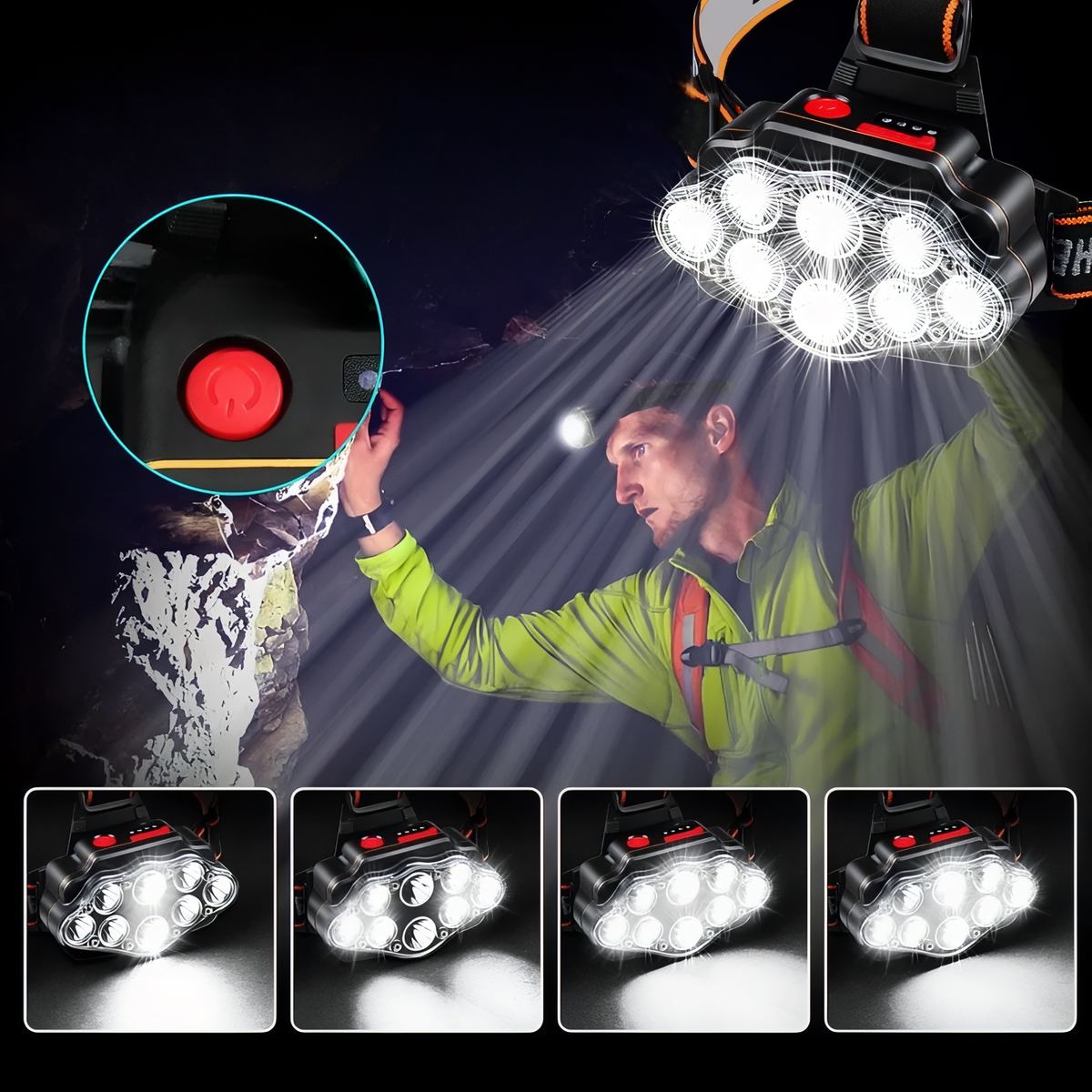 Lampe Frontale de Randonnée Rechargeable 9 Leds — photo 5