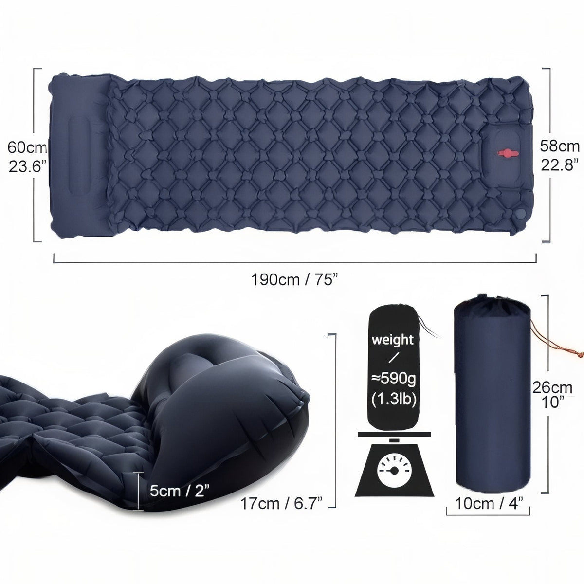 Matelas Gonflable Avec Coussin 1 Personne — photo 3