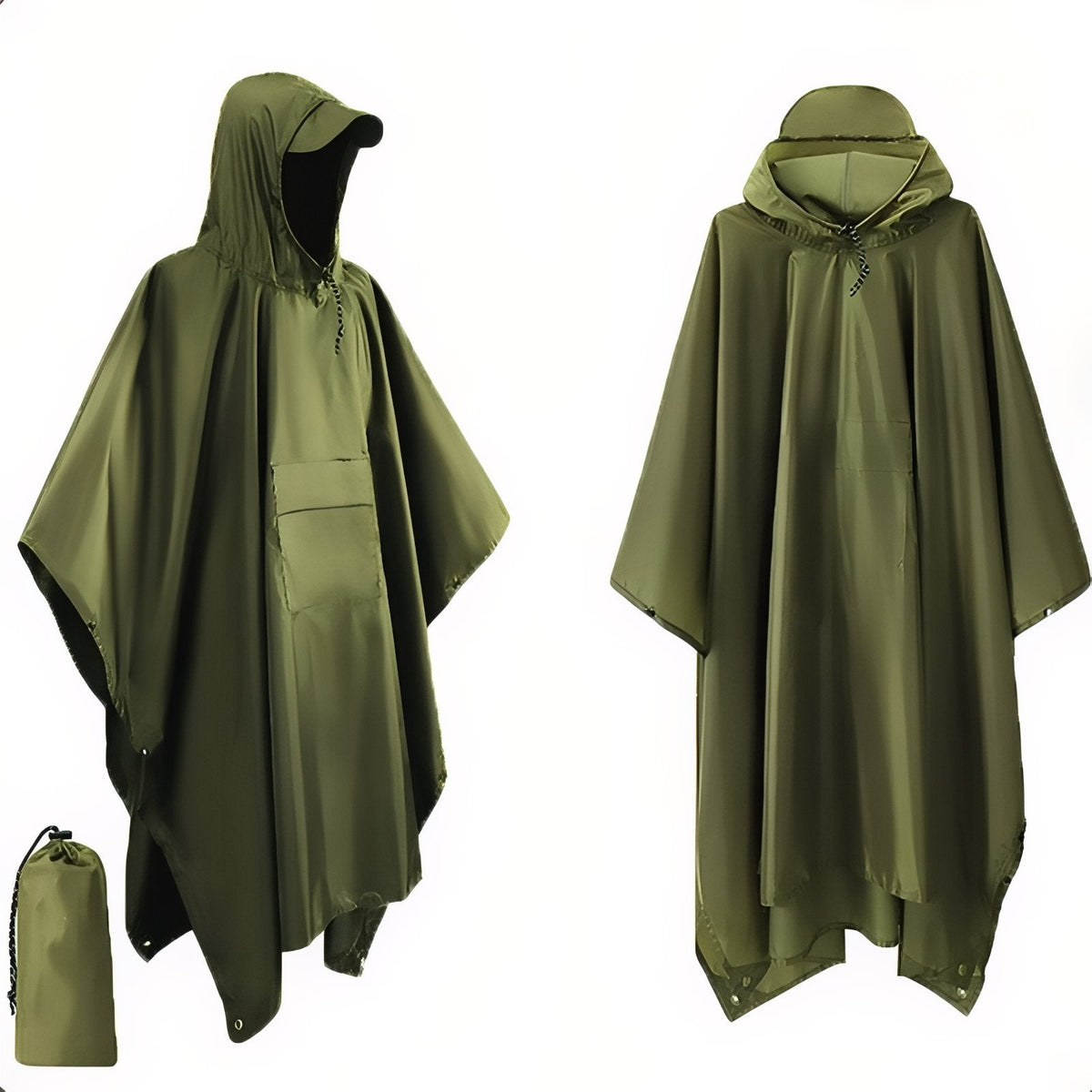 Poncho Pluie Randonnée vert olive (avec poche du milieu)