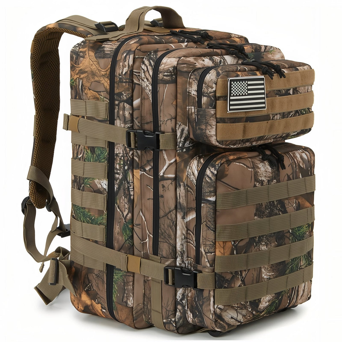 Sac à Dos Camouflage 45L marron et vert forêt