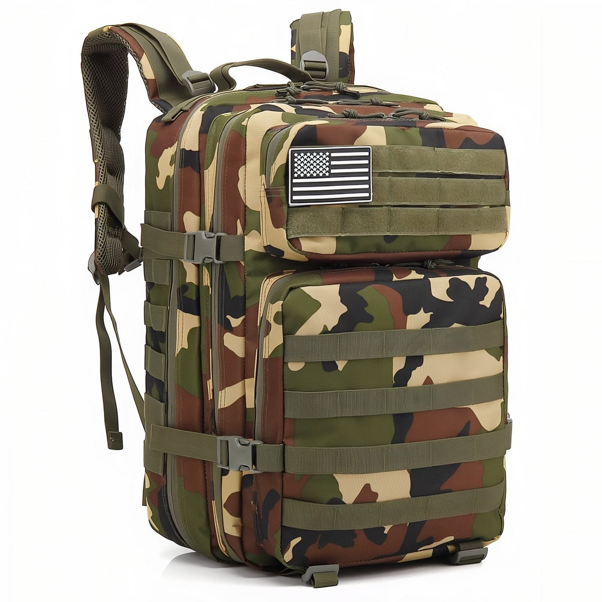 Sac à Dos Camouflage 45L vert olive et beige