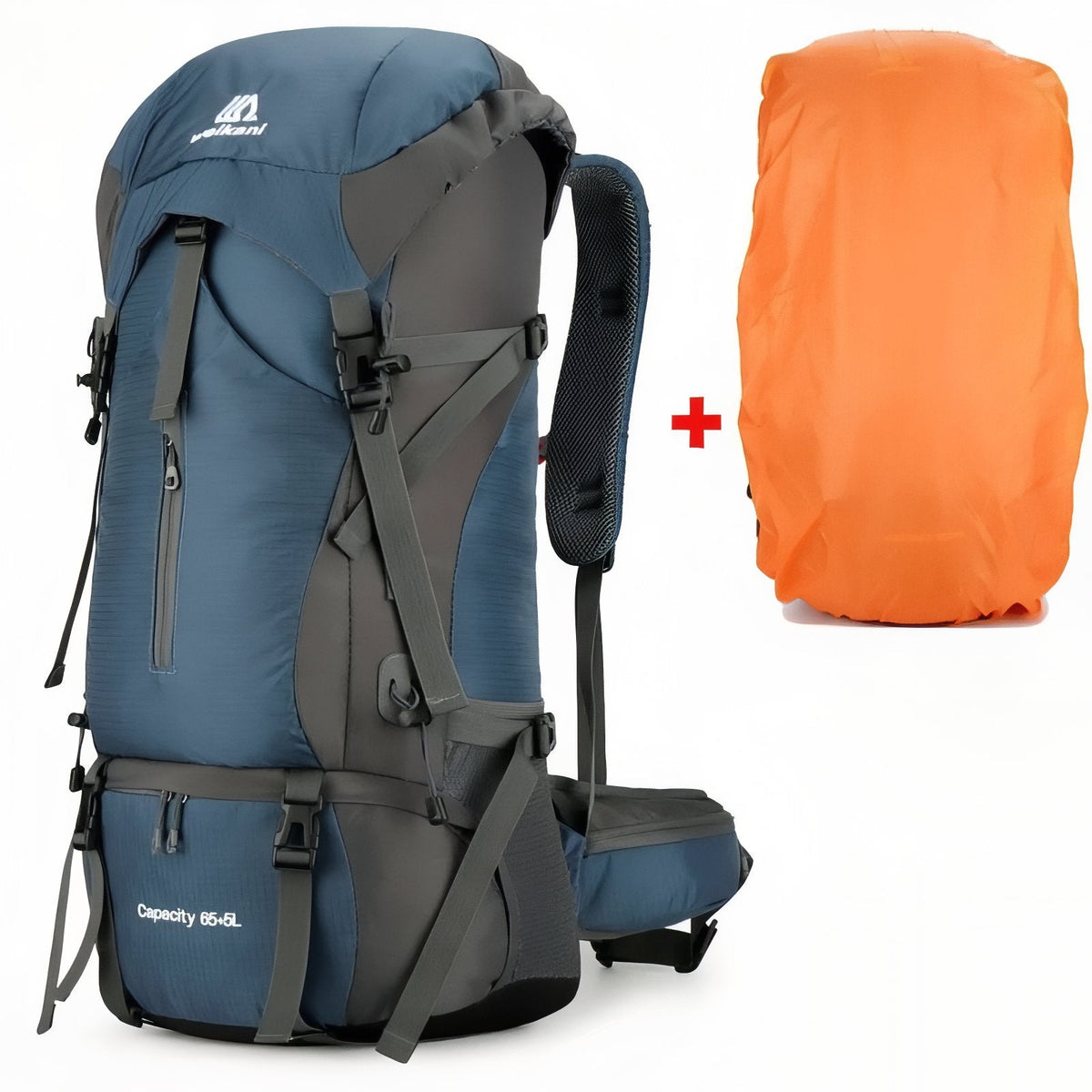 Sac à Dos Rando Avec Protection Pluie 70L bleu marine et gris