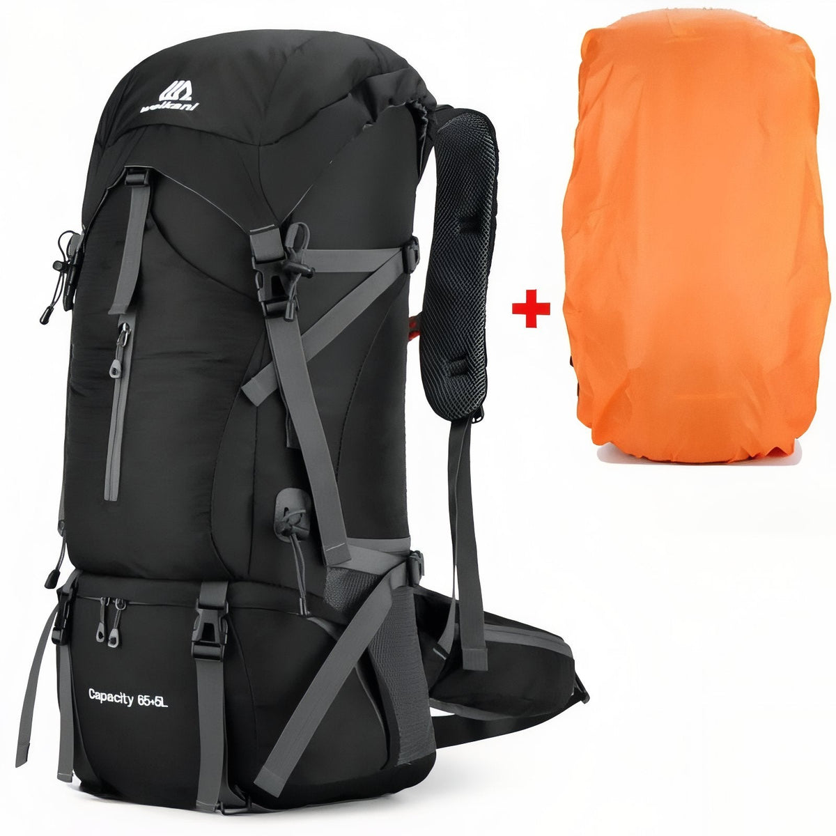 Sac à Dos Rando Avec Protection Pluie 70L noir et orange