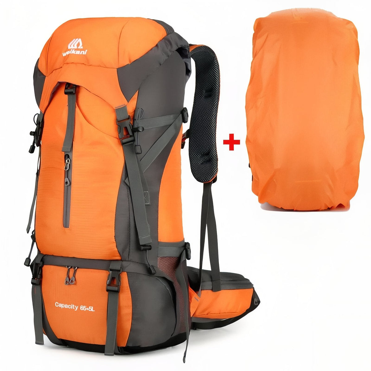 Sac à Dos Rando Avec Protection Pluie 70L orange et gris