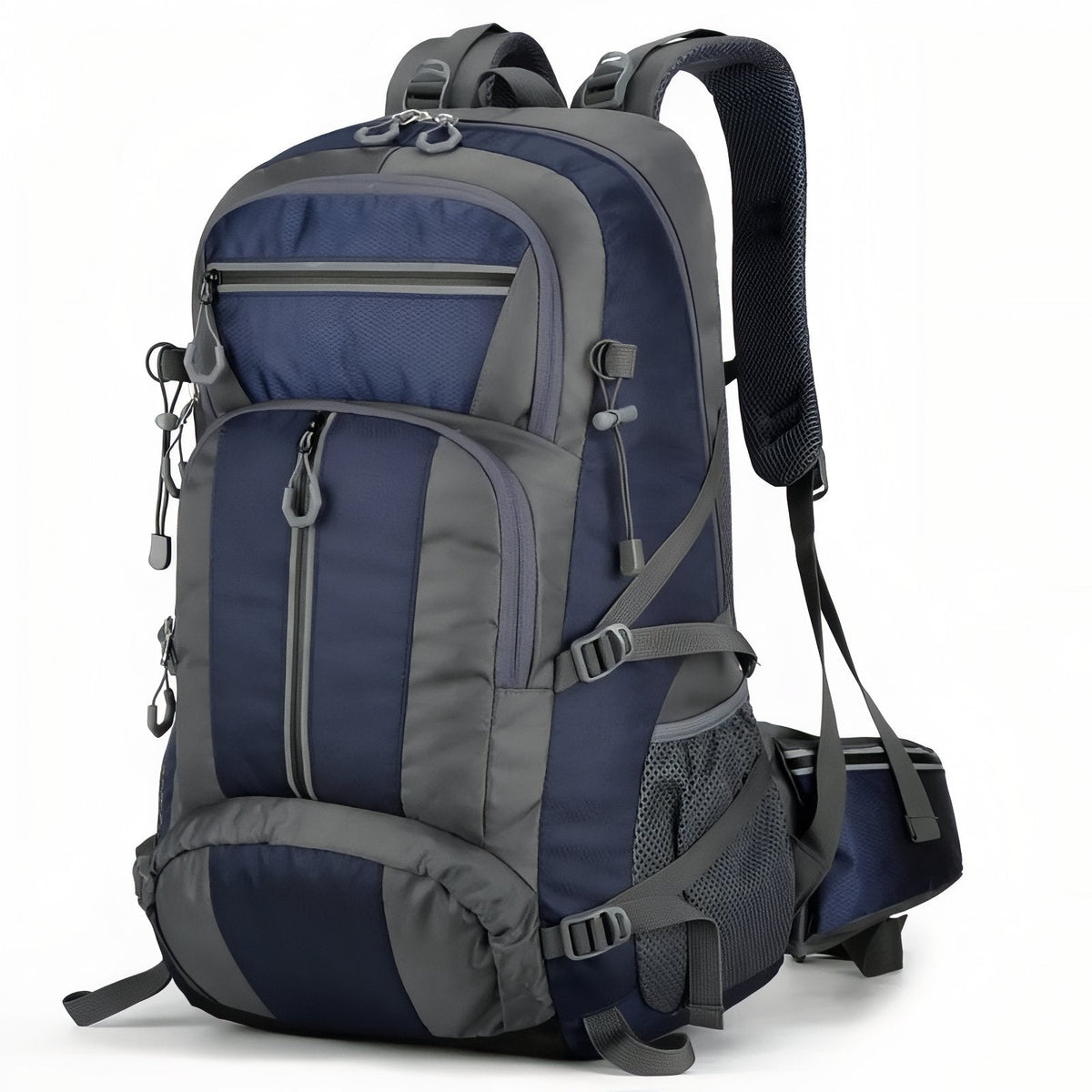 Sac à Dos Randonnée Multi-Poches 55L gris foncé et bleu marine