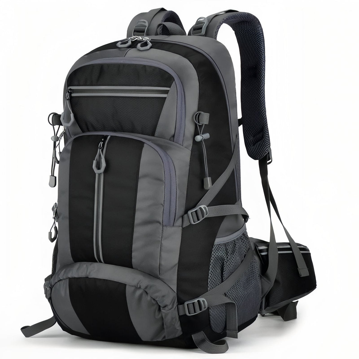 Sac à Dos Randonnée Multi-Poches 55L gris foncé et noir