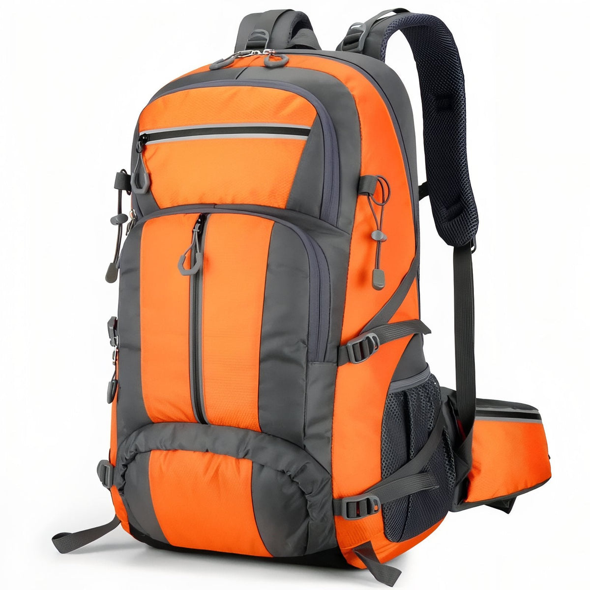 Sac à Dos Randonnée Multi-Poches 55L orange et gris