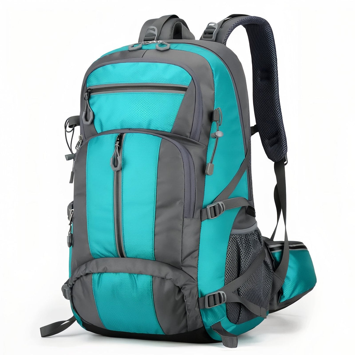 Sac à Dos Randonnée Multi-Poches 55L turquoise et gris