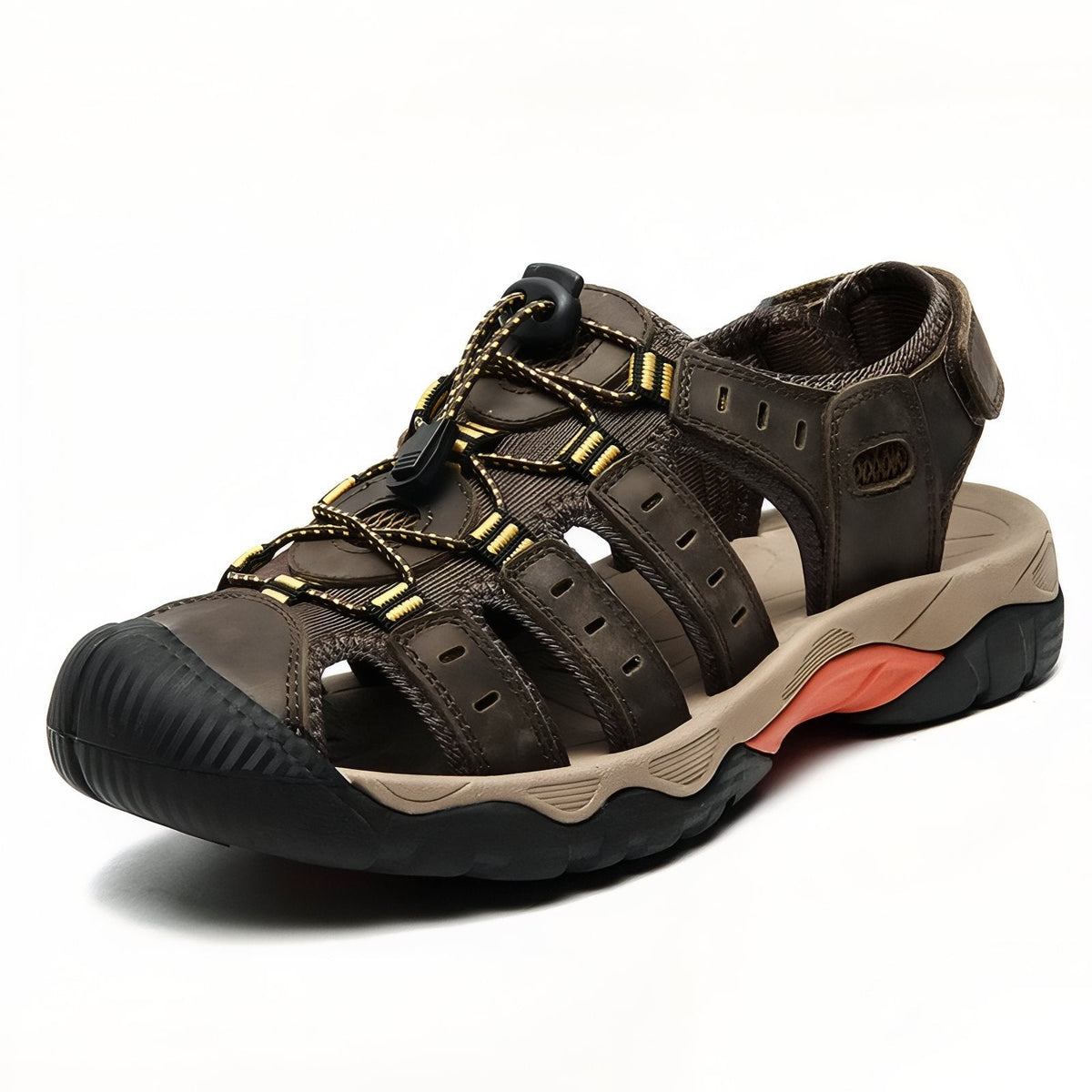 Sandales Randonnée Cuir Homme marron foncé et beige