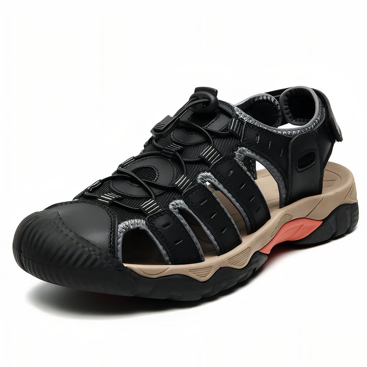 Sandales Randonnée Cuir Homme noir et beige