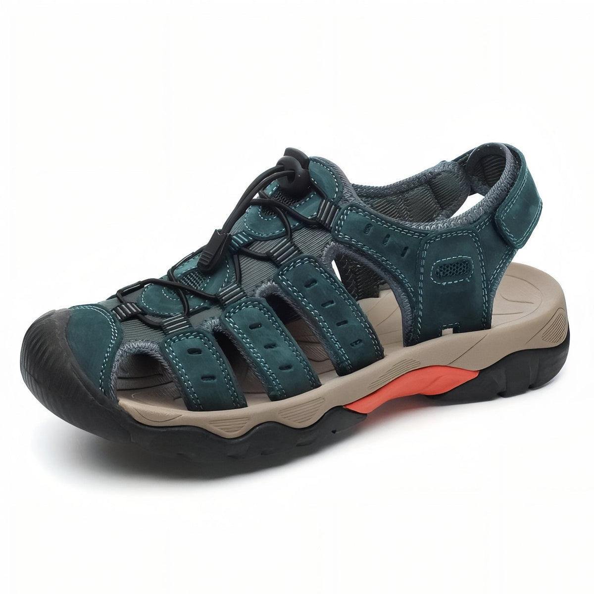 Sandales Randonnée Cuir Homme vert foncé et beige