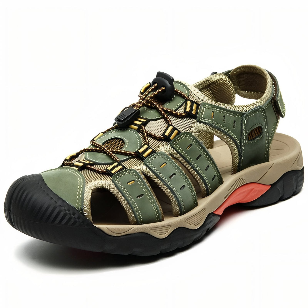 Sandales Randonnée Cuir Homme vert olive et beige