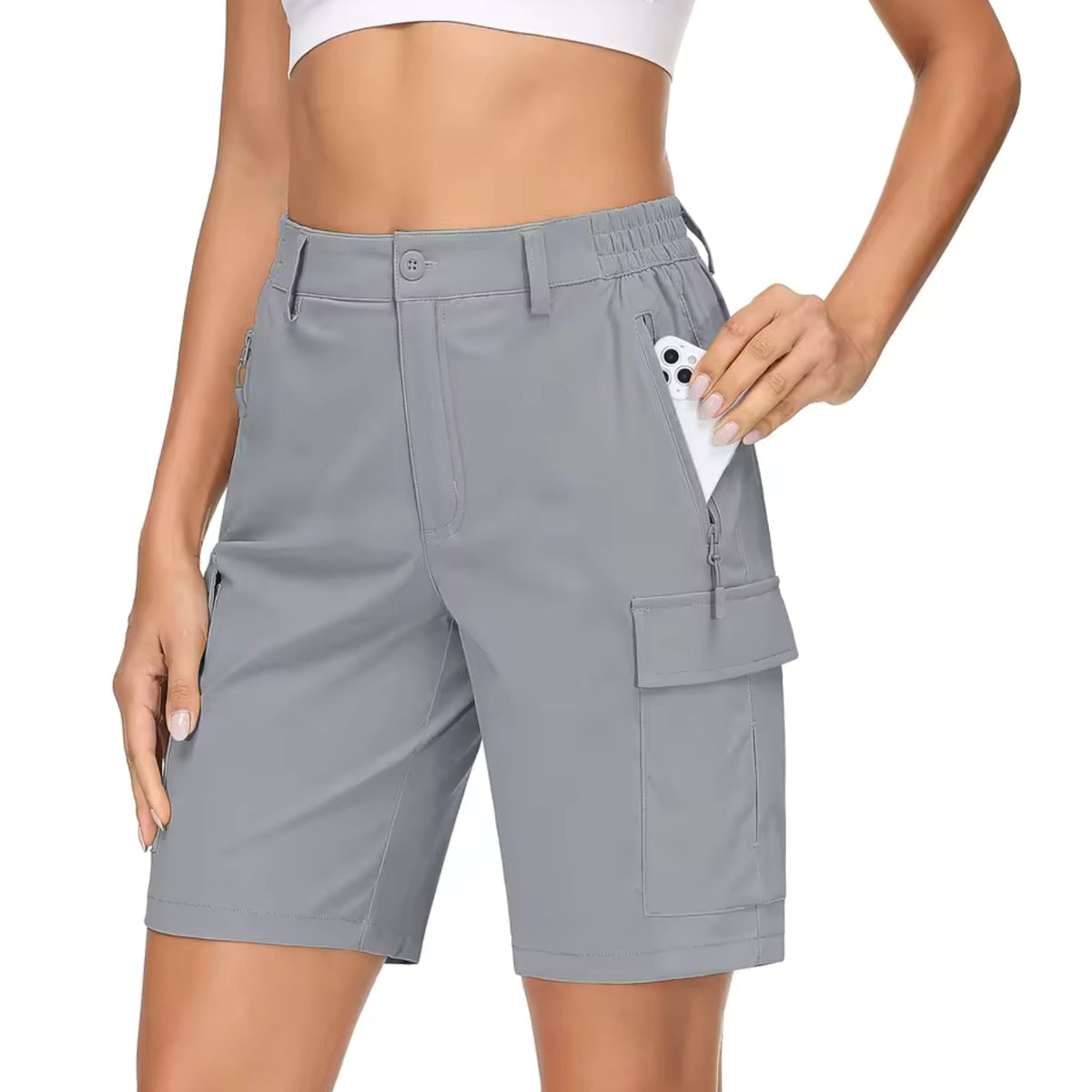 Short Cargo Femme Randonnée gris clair