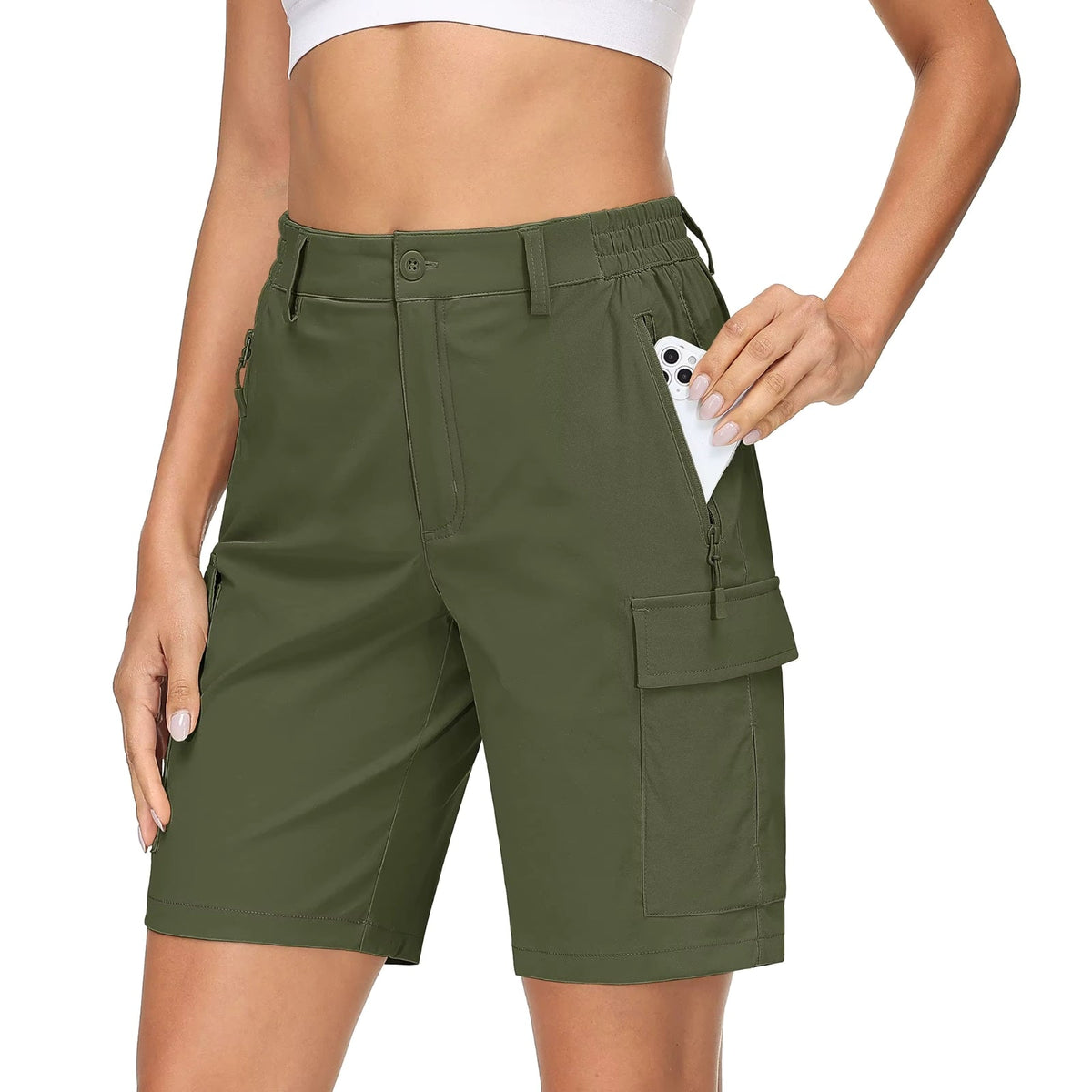 Short Cargo Femme Randonnée vert armée