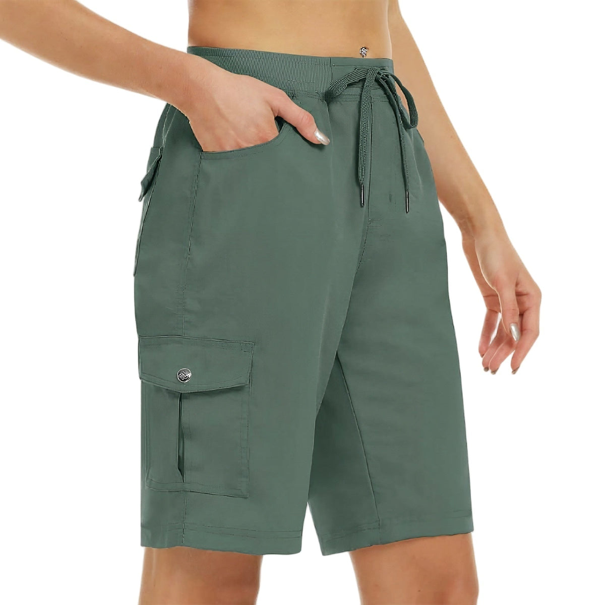 Short Long Randonnée Femme vert militaire