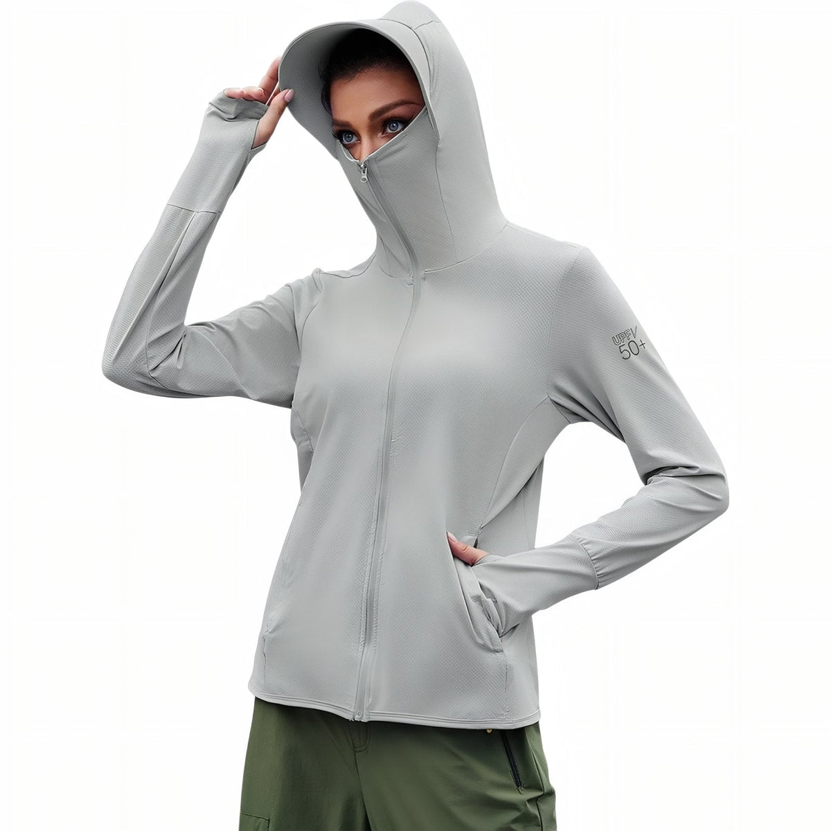 Veste Capuche Légère Randonnée Femme UPF 50+ gris