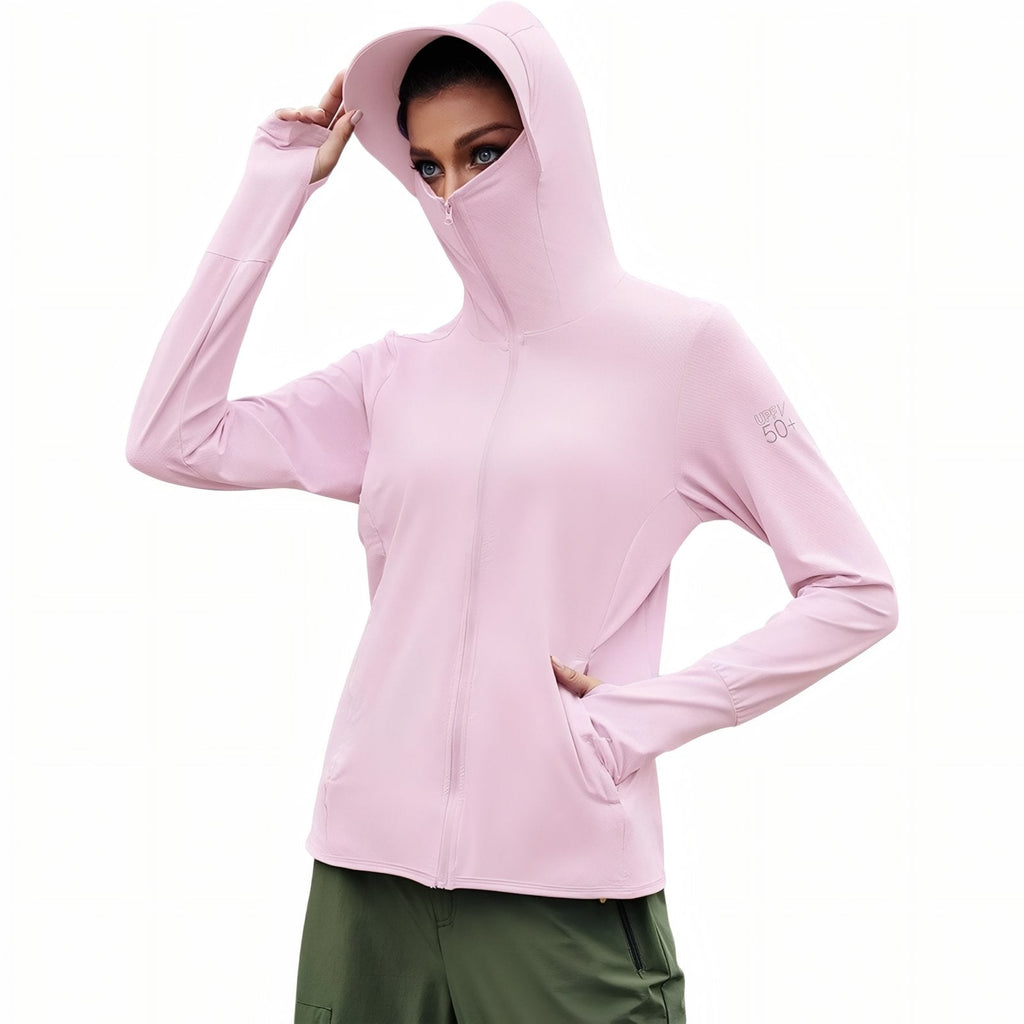 Veste Capuche Légère Randonnée Femme UPF 50+ rose
