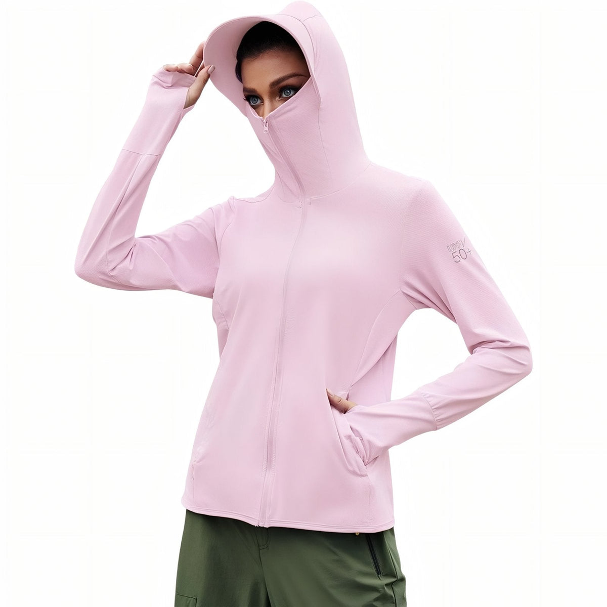 Veste Capuche Légère Randonnée Femme UPF 50+ rose